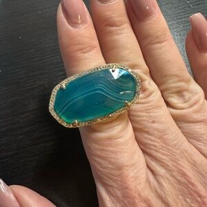 Kendra Scott HTF Ultra Pretty Vintage Luxe Blue Agate Elle Ring - Size 7/8